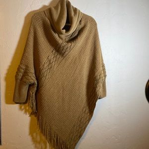 Tan cowl neck poncho with sleeves